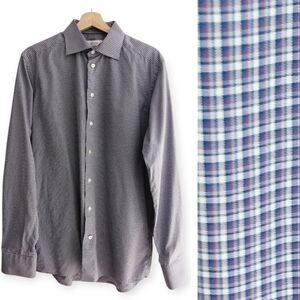 Eton Contemporary Fit Plaid Button Up Dress Shirt 16 36 Arm
